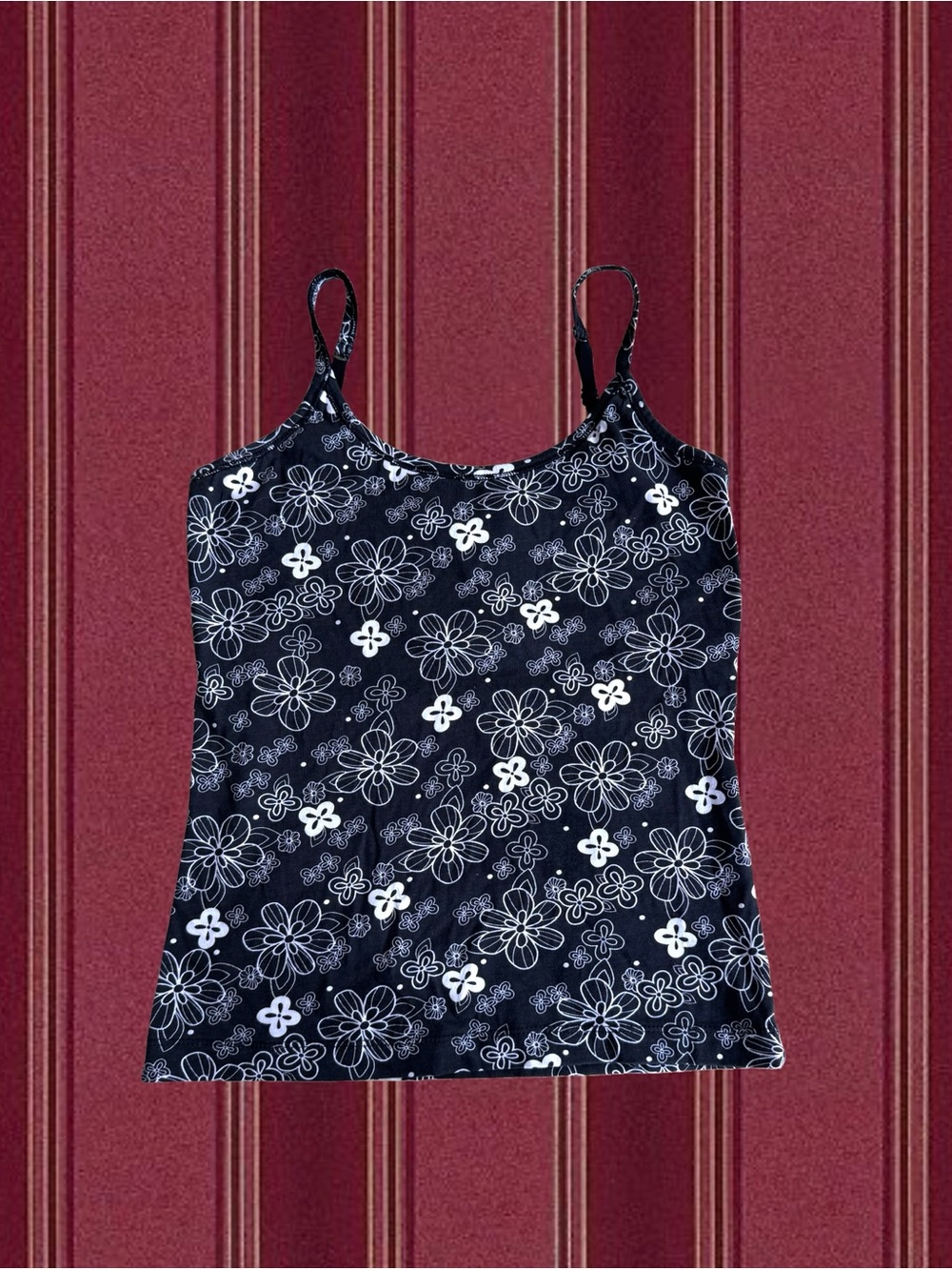 Black Floral Print Spaghetti Strap Tank Top